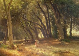 In de tuin van de Villa Borghese door Oswald Achenbach