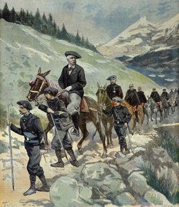 Felix Faure met alpenjagers tijdens een reis naar de Alpen in 1897 (Gravure) door Oswaldo Tofani