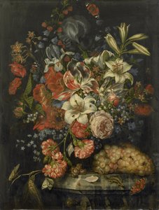 Stilleven met bloemen en fruit door Ottmar Elliger (I)