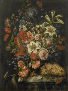 Stilleven met bloemen en fruit door Ottmar the Elder Elliger