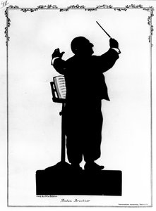 Silhouet van Anton Bruckner (1824-96) Oostenrijkse componist, dirigerend (gravure)