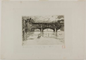 Ponte Vecchio, vernietigde plaat door Otto Henry Bacher