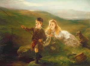Twee kinderen vissen in Schotland
