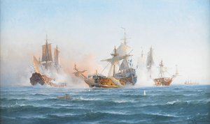 HMS Wachtmeister vecht tegen het Russische squadron op 4 juni 1719 door Otto Ludvig Richarde