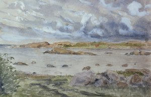 Zee en landschapsschets door Otto Ludvig Sinding