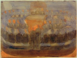 Voorbereiding (devotie in de eetzaal). Studie (compositie) door Otto Meyer Amden