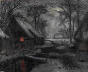 Winteravond in Fischerhude door Otto Modersohn