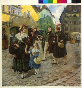 Franz Schubert op een wandeling met vrienden