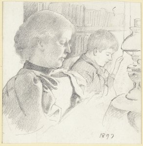 Luise Scholderer en Victor aan het lezen door Otto Scholderer