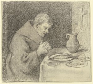 Monnik tijdens het dankgebed door Otto Scholderer