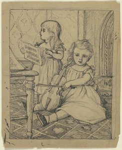 Twee musicerende kinderen door Otto Scholderer