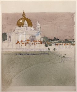 Kerk voor Steinhof Asylum, het centrale ziekenhuis voor geesteszieken in Wenen ... (krijt, pen, inkt en gewassen) door Otto Wagner