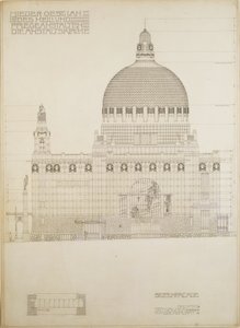Schets voor de kerk van Steinhof, het centrale ziekenhuis voor geesteszieken in Wenen ... door Otto Wagner