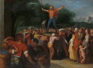Brinno op het schild geheven (Brinio Is Aangesteld als Hoofd van de Caninifates) (een van een serie van twaalf over de Opstand van de Bataven tegen de Romeinen) door Otto van Veen