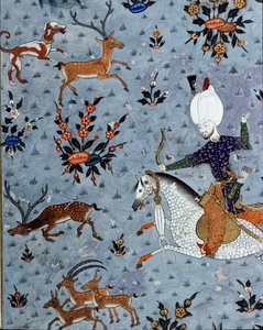 Voorstelling van de hovelingen van Sultan Murad II op hertenjacht (detail) door Ottoman School
