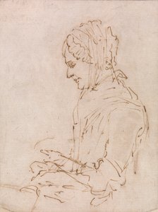 Studie van de moeder van de kunstenaar die naait door Ozias Humphry