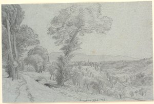 Italiaans berglandschap met uitzicht op "Genazzano 9 juli 1869"