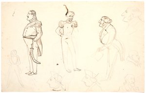 Karikatuur van Frederik VII en anderen, waaronder Grundtvig, waarschijnlijk Orla Lehmann en anderen