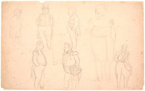 Karikatuur van o.a. A.S. Ørsted, Frederik VII, Christian VIII en waarschijnlijk Frederik VI.