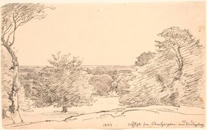 Landschap met Bomen en Wijd Uitzicht vanaf de Ambjergene naar Vordingborg door P.C. Skovgaard