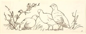 Drie patrijzen. Decoratief ontwerp door P.C. Skovgaard
