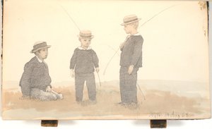 Drie jongens met strohoeden