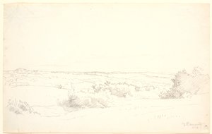 Uitzicht over een heuvelachtig landschap door P.C. Skovgaard