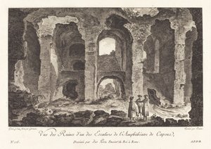 Uitzicht op de ruïnes van een van de trappen van het amfitheater van Capua door P.F. Germain after Louis Jean Desprez