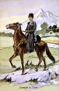 Ansichtkaart met een Terek Kozak, c.1914