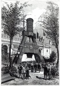 Universele tentoonstelling in Parijs in 1878: de Le Creusot-krachtige hamer in Champs-de-Mars, 1878 door P. Ferat