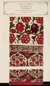 Katoenen bedekmonster uit Shikarpore in Sind, uit The Collection of the Textile Manufacturers of India, door John Forbes Watson, gepubliceerd in 1866