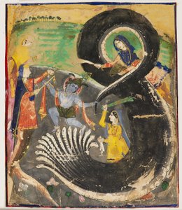Krishna en de naga Kaliya door Pakistani School
