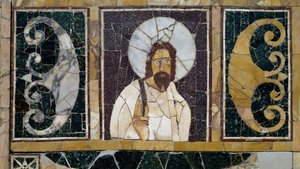 Ingelegd marmer met het gezicht van Christus, artefact uit Rome, Italië, Vroegchristelijke periode door Paleo Christian