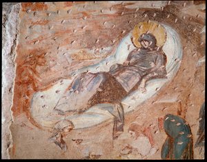De geboorte. Fresco van de apsis, 6e-7e eeuw