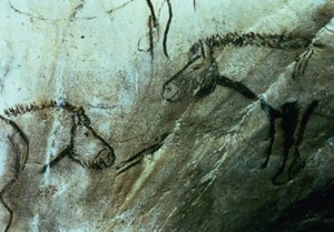 Paarden, rotsschilderingen in de Zwarte Kamer, Magdalénien door Paleolithic Paleolithic