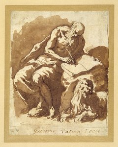 St. Hiëronymus zittend op een rots, schrijvend door Palma Il Giovane