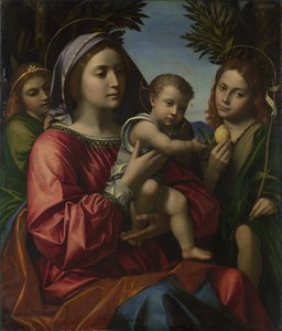 De maagd en het kind met de doper en een engel, ca. 1516 door Paolo Morando
