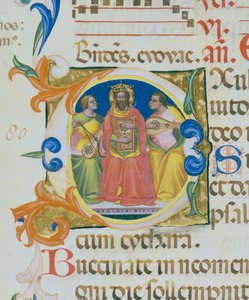 Koning David die een psalter speelt, miniatuur door Paolo Soldini, (detail)