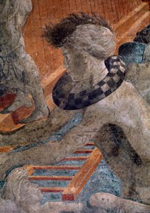 Noach en de zondvloed, detail van het kostuum van een van de verloren mensen buiten de Ark door Paolo Uccello