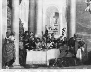 De maaltijd in het huis van Simon de Farizeeër, detail van de linkerzijde, 1570 door Paolo Veronese
