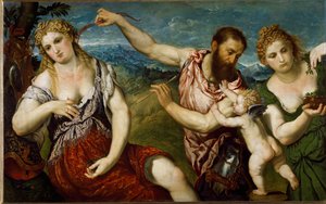 Allegorie met Flora, Venus, Mars en Cupido door Paris Bordone