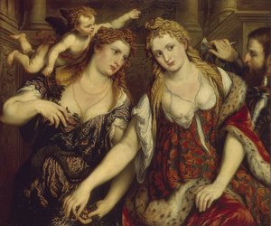 Flora, Venus, Mars en Amor door Paris Bordone