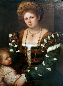 Portret van een dame met haar zoon