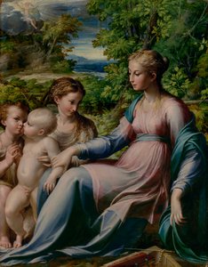 Maagd en Kind met Sint Johannes de Doper en Maria Magdalena door Parmigianino