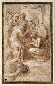 Aanbidding van de Heilige Familie in een interieur door Parmigianino 