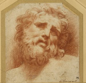 Een bebaard hoofd, omhoog kijkend (mogelijk Laocoön) door Parmigianino