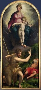 Madonna en Kind met St. Johannes en St. Hiëronymus door Parmigianino