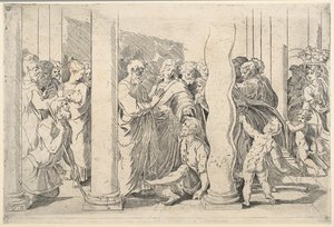 Heiligen Petrus en Johannes genezen de lamme man bij de Gouden Poort