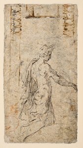 Studie van een knielende jongeman (verso) door Parmigianino