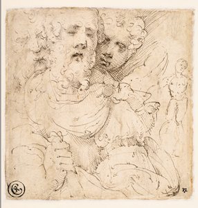 Studie van gezichten en een staande figuur (verso) door Parmigianino